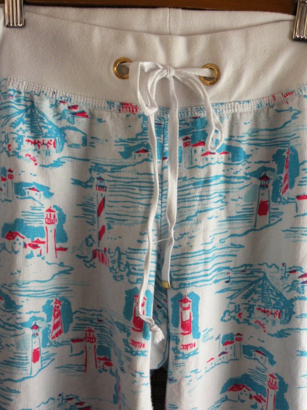 Lilly Pulitzer Watch Out Lighthouse Print Linen Drawstring Beach Pants Size XL
